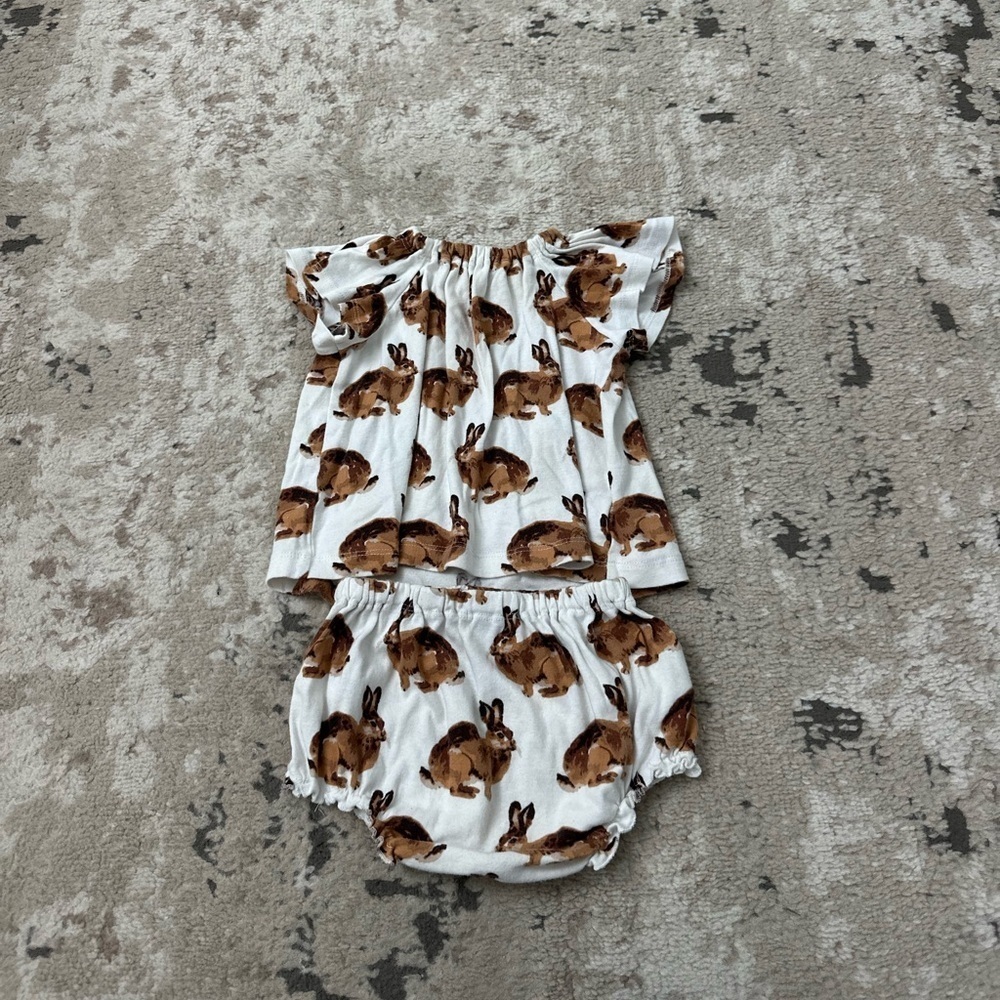 Milkbarn Baby Brown Bunny Dress and Bloomer Set Size 6-12 Months